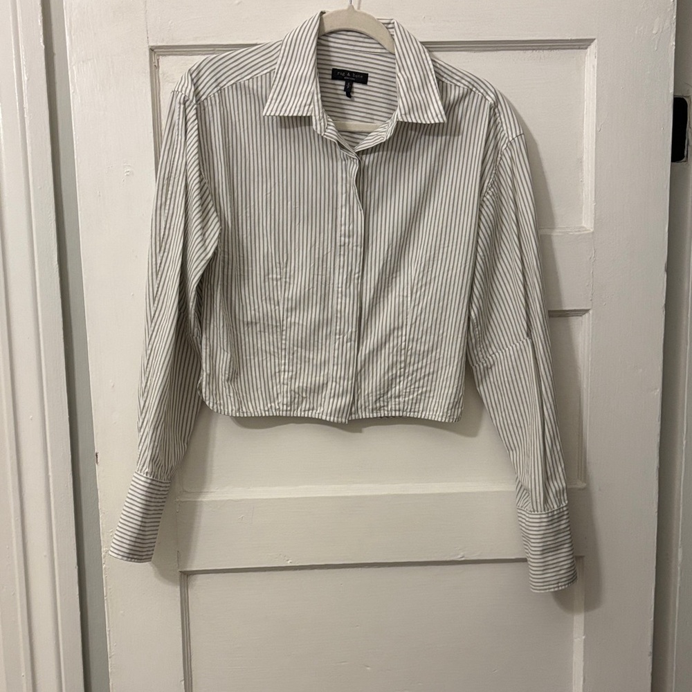 rag & bone Green and White Striped Button-Down Shirt